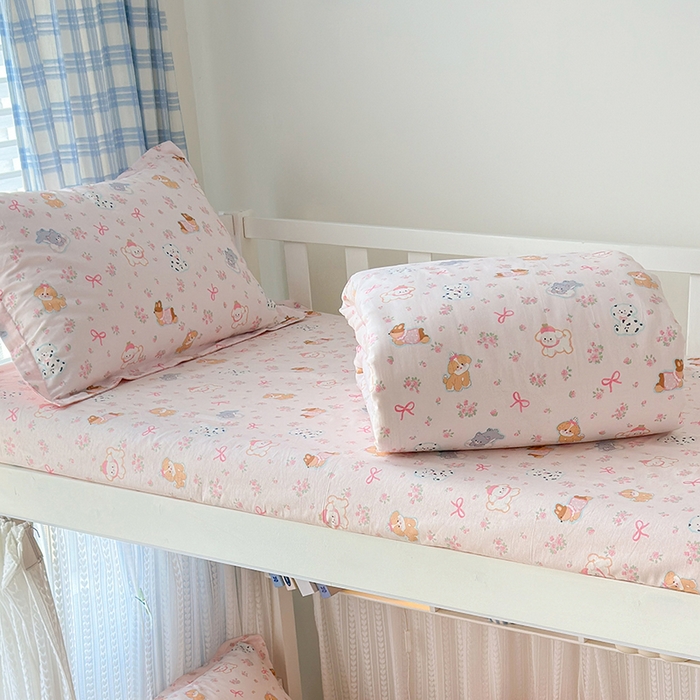 91家纺网 家纺一手货源 找家纺 拾物记 2025新款A类全棉纯棉棉印花学生床笠床笠单件单床笠 碎花狗狗