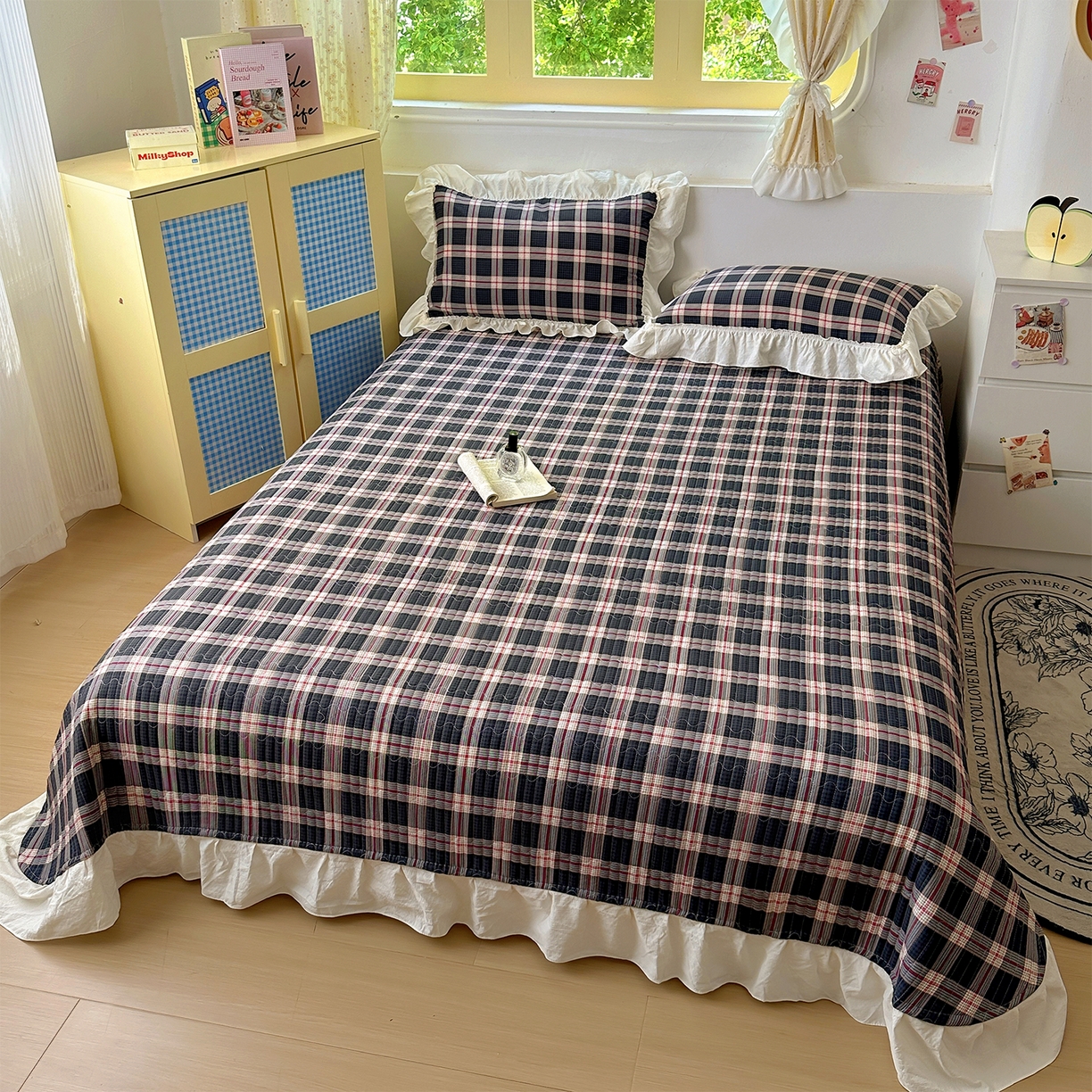 91家纺网 家纺一手货源 找家纺 美梦家纺2025新款皱皱纱花边被套床盖四件套 幻夜