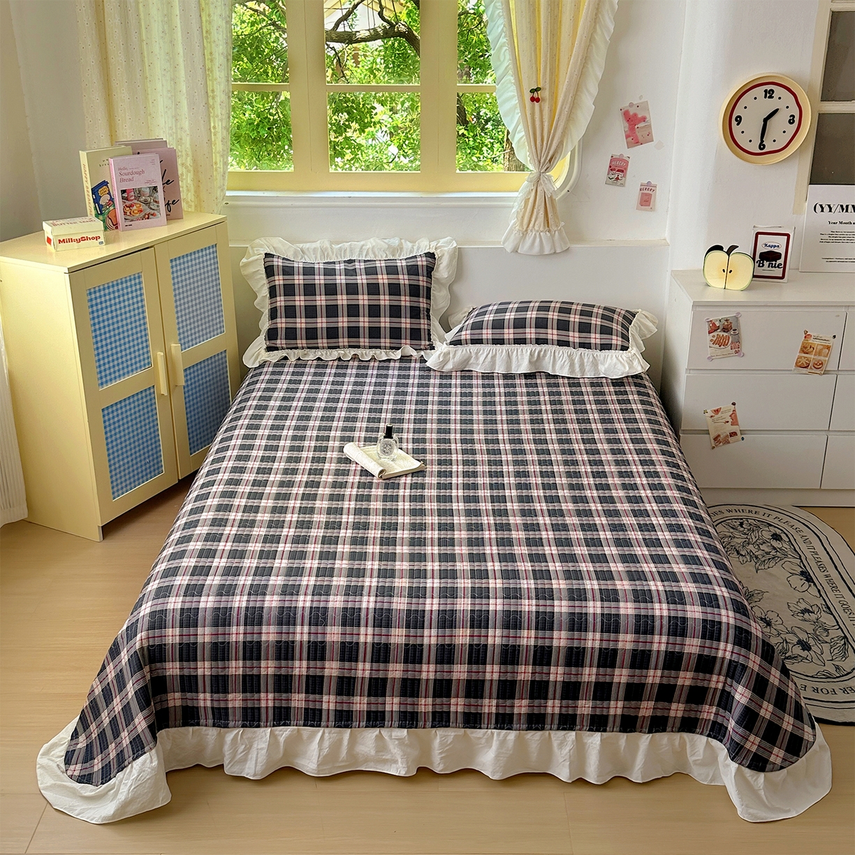 91家纺网 家纺一手货源 找家纺 美梦家纺2025新款皱皱纱花边被套床盖四件套 幻夜