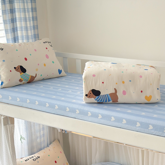 91家纺网 家纺一手货源 找家纺 拾物记 2025新款A类全棉纯棉棉印花学生床笠床笠单件单床笠 甜心汪星人（B版）