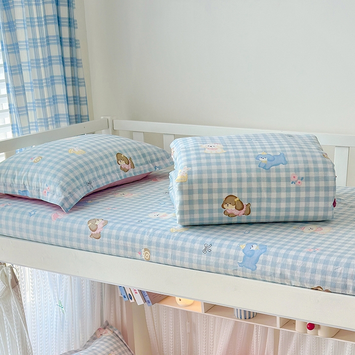 91家纺网 家纺一手货源 找家纺 拾物记 2025新款A类全棉纯棉棉印花学生床笠床笠单件单床笠 星星发夹狗