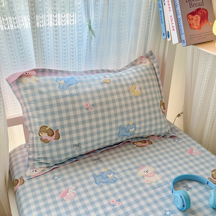 91家纺网 家纺一手货源 找家纺 拾物记 2025新款A类全棉纯棉棉印花学生床笠床笠单件单床笠 星星发夹狗