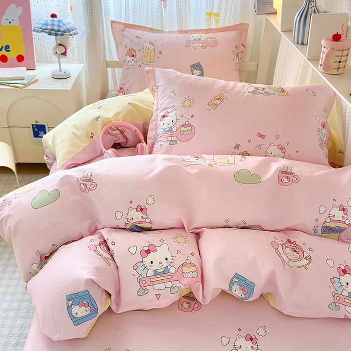 91家纺网 家纺一手货源 找家纺 拾物记 2025新款A类全棉纯棉棉印花学生宿舍三件套上下铺三件套-第二批 彩虹喵