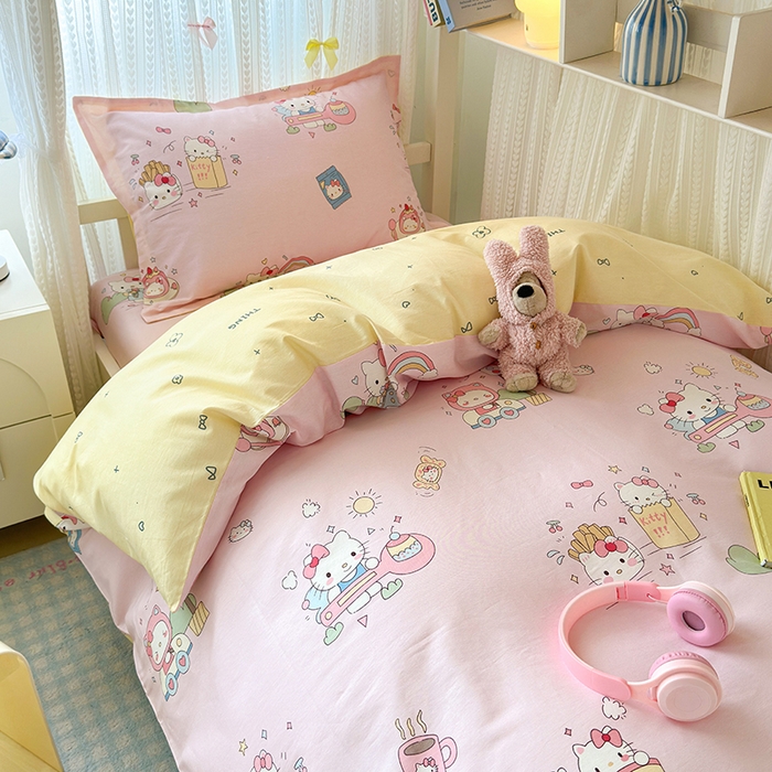 91家纺网 家纺一手货源 找家纺 拾物记 2025新款A类全棉纯棉棉印花学生宿舍三件套上下铺三件套-第二批 彩虹喵