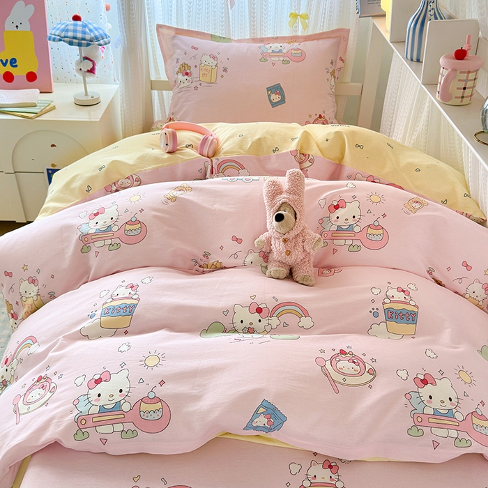 91家纺网 家纺一手货源 找家纺 拾物记 2025新款A类全棉纯棉棉印花学生宿舍三件套上下铺三件套-第二批 彩虹喵