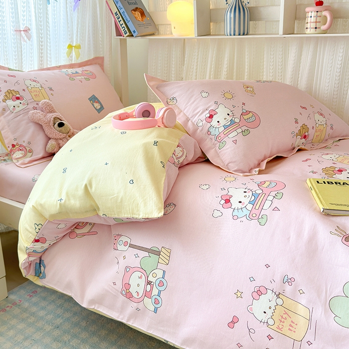 91家纺网 家纺一手货源 找家纺 拾物记 2025新款A类全棉纯棉棉印花学生宿舍三件套上下铺三件套-第二批 彩虹喵