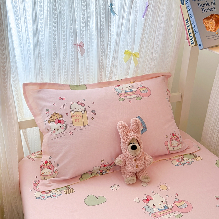 91家纺网 家纺一手货源 找家纺 拾物记 2025新款A类全棉纯棉棉印花学生宿舍三件套上下铺三件套-第二批 彩虹喵