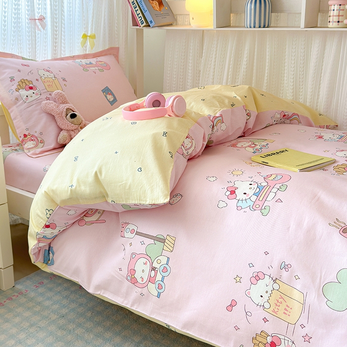 91家纺网 家纺一手货源 找家纺 拾物记 2025新款A类全棉纯棉棉印花学生宿舍三件套上下铺三件套-第二批 彩虹喵