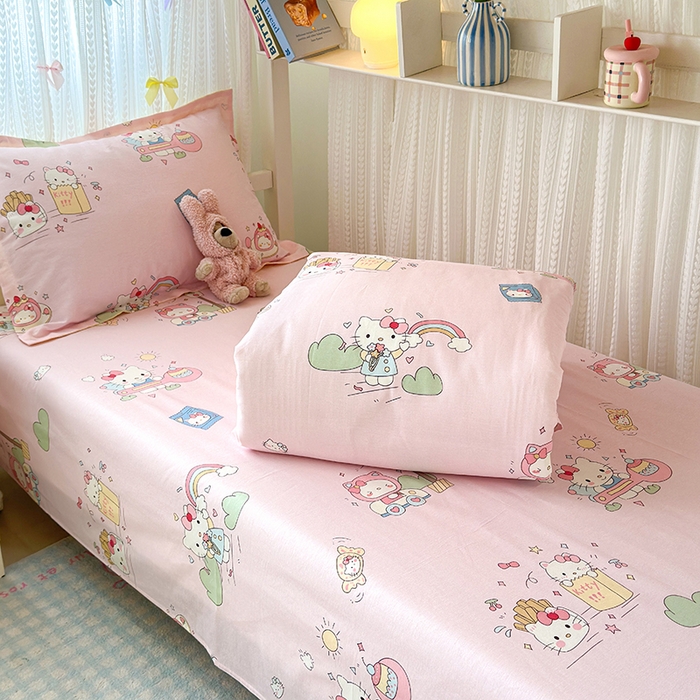 91家纺网 家纺一手货源 找家纺 拾物记 2025新款A类全棉纯棉棉印花学生宿舍三件套上下铺三件套-第二批 彩虹喵