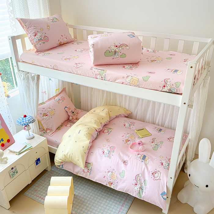 91家纺网 家纺一手货源 找家纺 拾物记 2025新款A类全棉纯棉棉印花学生宿舍三件套上下铺三件套-第二批 彩虹喵