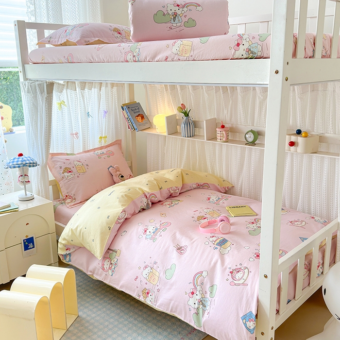 91家纺网 家纺一手货源 找家纺 拾物记 2025新款A类全棉纯棉棉印花学生宿舍三件套上下铺三件套-第二批 彩虹喵