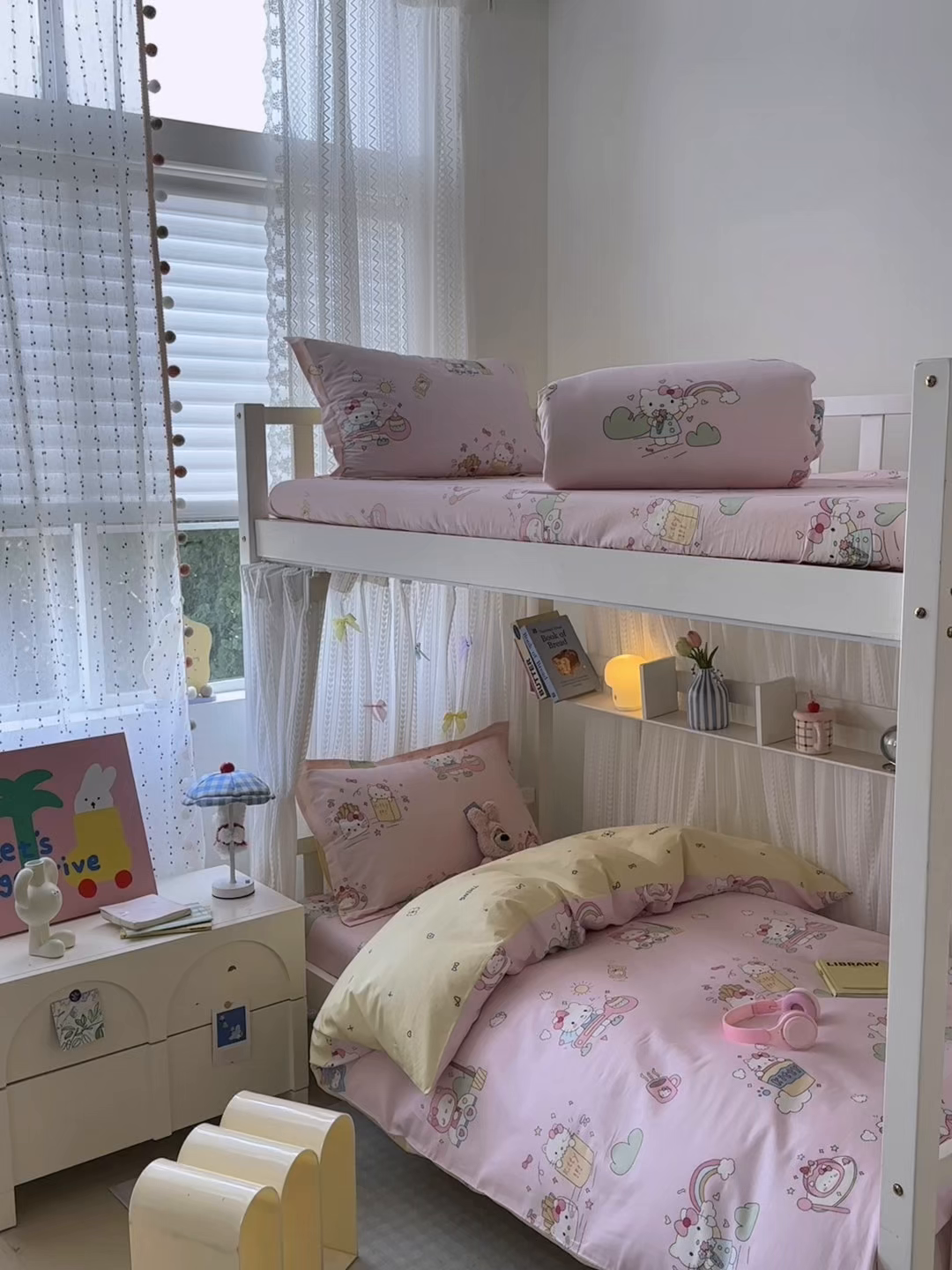 91家纺网 家纺一手货源 找家纺 拾物记 2025新款A类全棉纯棉棉印花学生宿舍三件套上下铺三件套-第二批 彩虹喵