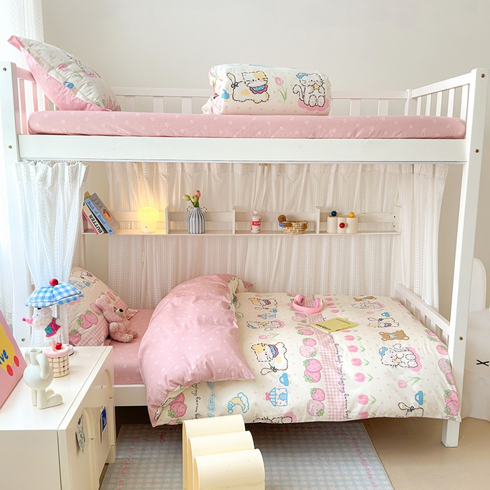 91家纺网 家纺一手货源 找家纺 拾物记 2025新款A类全棉纯棉棉印花学生宿舍三件套上下铺三件套-第二批 叮当奶猫