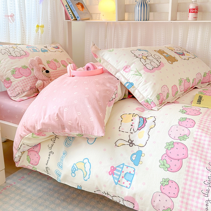 91家纺网 家纺一手货源 找家纺 拾物记 2025新款A类全棉纯棉棉印花学生宿舍三件套上下铺三件套-第二批 叮当奶猫