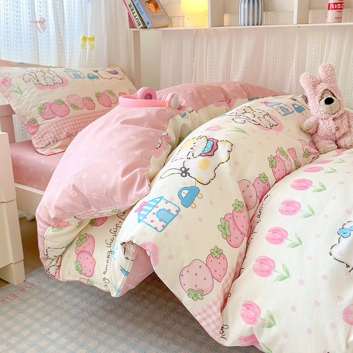 91家纺网 家纺一手货源 找家纺 拾物记 2025新款A类全棉纯棉棉印花学生宿舍三件套上下铺三件套-第二批 叮当奶猫