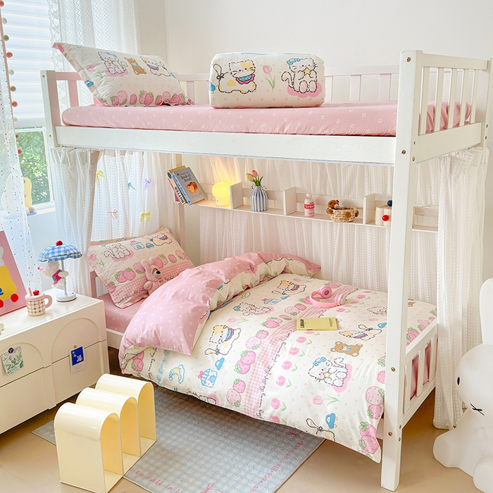 91家纺网 家纺一手货源 找家纺 拾物记 2025新款A类全棉纯棉棉印花学生宿舍三件套上下铺三件套-第二批 叮当奶猫