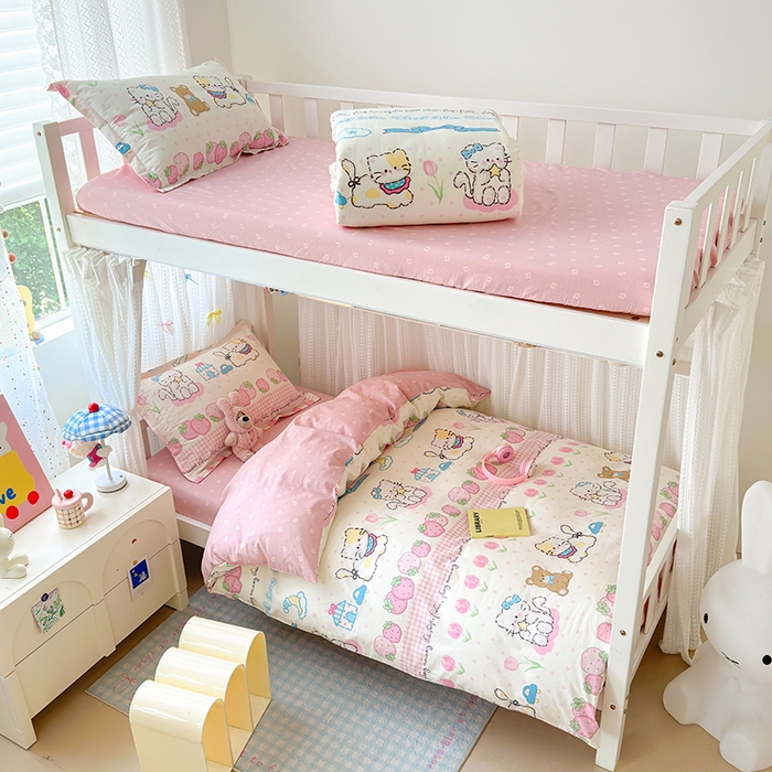 91家纺网 家纺一手货源 找家纺 拾物记 2025新款A类全棉纯棉棉印花学生宿舍三件套上下铺三件套-第二批 叮当奶猫