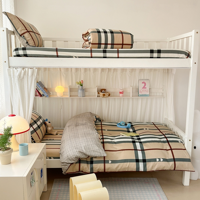 91家纺网 家纺一手货源 找家纺 拾物记 2025新款A类全棉纯棉棉印花学生宿舍三件套上下铺三件套-第二批 格调心情-咖