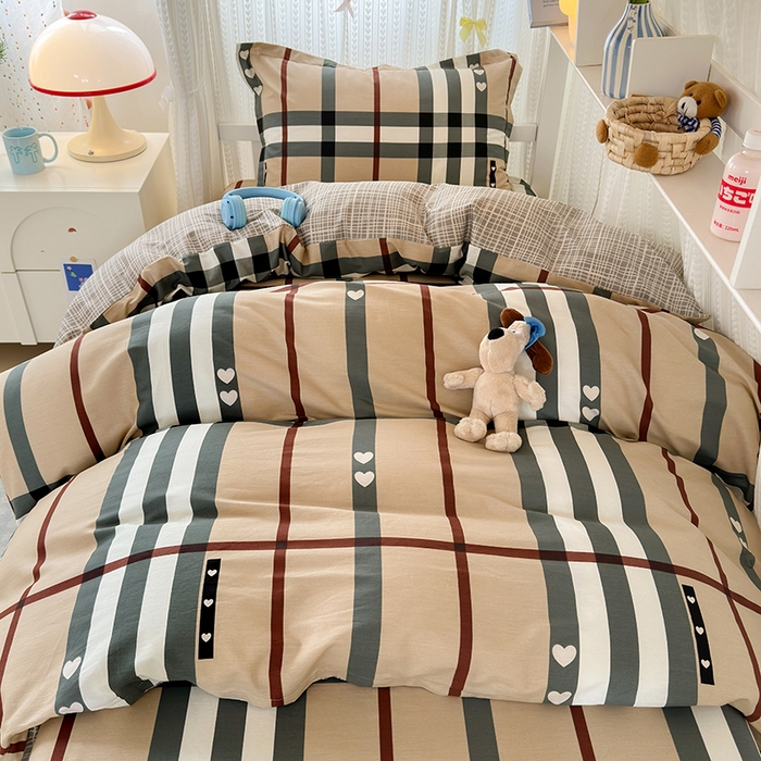 91家纺网 家纺一手货源 找家纺 拾物记 2025新款A类全棉纯棉棉印花学生宿舍三件套上下铺三件套-第二批 格调心情-咖