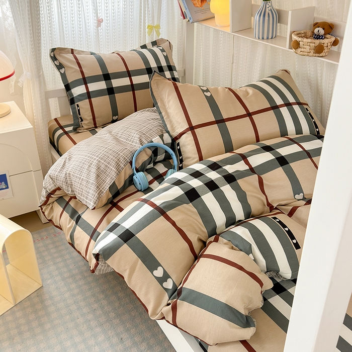 91家纺网 家纺一手货源 找家纺 拾物记 2025新款A类全棉纯棉棉印花学生宿舍三件套上下铺三件套-第二批 格调心情-咖