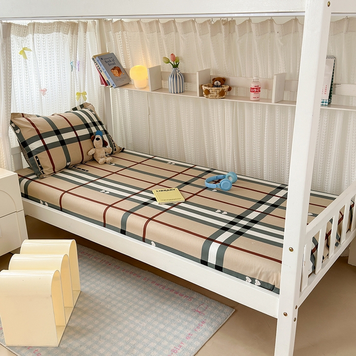 91家纺网 家纺一手货源 找家纺 拾物记 2025新款A类全棉纯棉棉印花学生宿舍三件套上下铺三件套-第二批 格调心情-咖