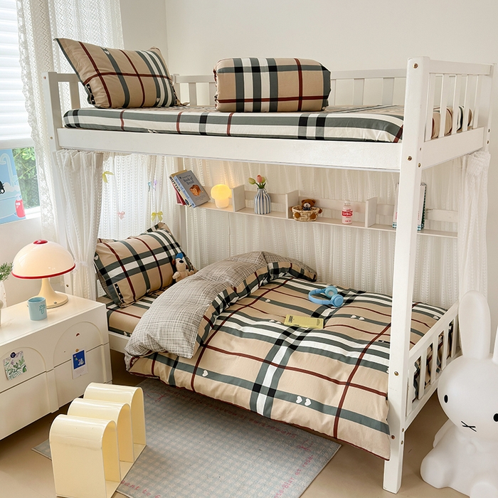 91家纺网 家纺一手货源 找家纺 拾物记 2025新款A类全棉纯棉棉印花学生宿舍三件套上下铺三件套-第二批 格调心情-咖