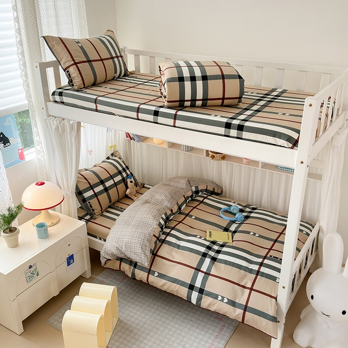 91家纺网 家纺一手货源 找家纺 拾物记 2025新款A类全棉纯棉棉印花学生宿舍三件套上下铺三件套-第二批 格调心情-咖