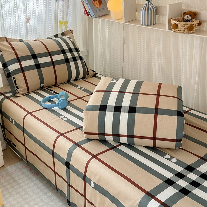 91家纺网 家纺一手货源 找家纺 拾物记 2025新款A类全棉纯棉棉印花学生宿舍三件套上下铺三件套-第二批 格调心情-咖