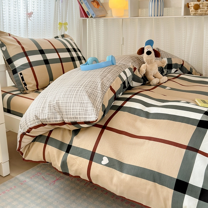 91家纺网 家纺一手货源 找家纺 拾物记 2025新款A类全棉纯棉棉印花学生宿舍三件套上下铺三件套-第二批 格调心情-咖