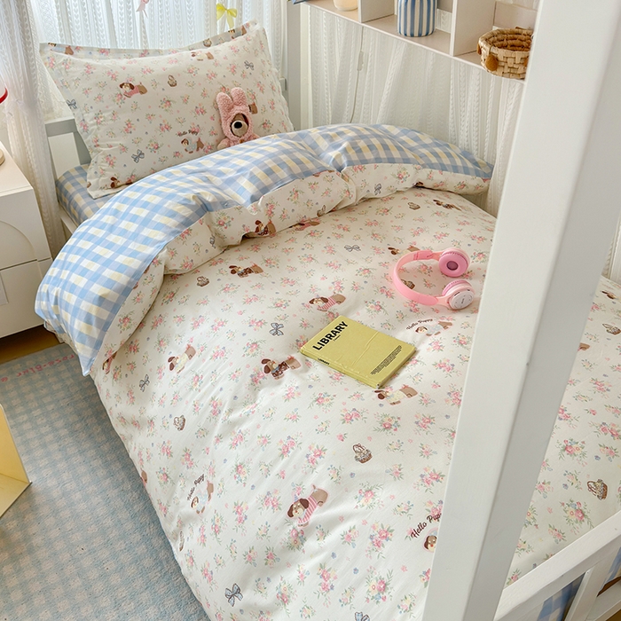 拾物记 2025新款A类全棉纯棉棉印花学生宿舍三件套上下铺三件套-第二批 花田小狗