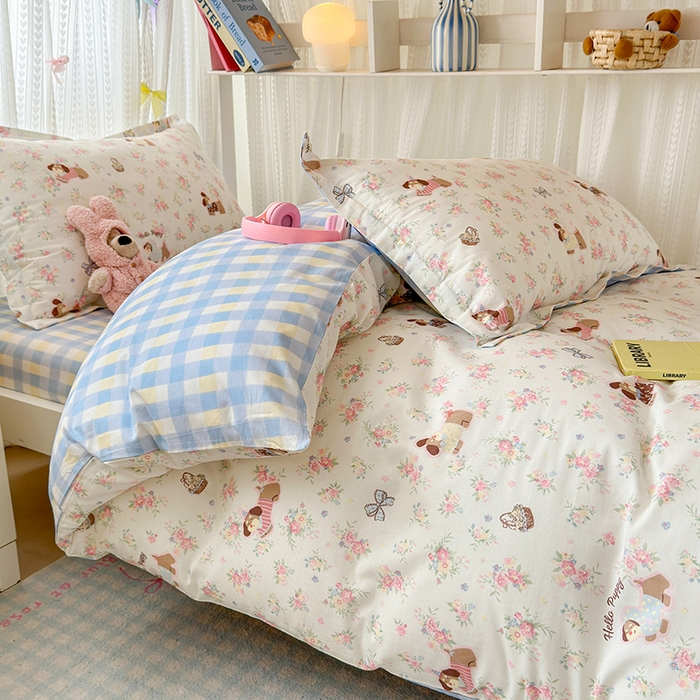 91家纺网 家纺一手货源 找家纺 拾物记 2025新款A类全棉纯棉棉印花学生宿舍三件套上下铺三件套-第二批 花田小狗