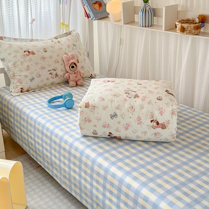 91家纺网 家纺一手货源 找家纺 拾物记 2025新款A类全棉纯棉棉印花学生宿舍三件套上下铺三件套-第二批 花田小狗