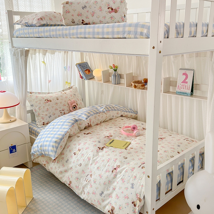 91家纺网 家纺一手货源 找家纺 拾物记 2025新款A类全棉纯棉棉印花学生宿舍三件套上下铺三件套-第二批 花田小狗