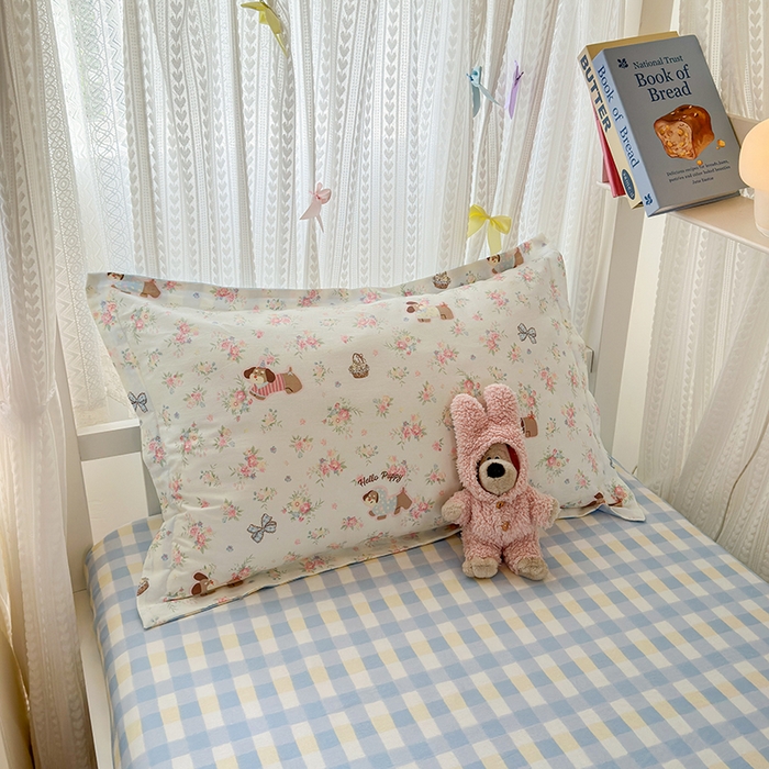 91家纺网 家纺一手货源 找家纺 拾物记 2025新款A类全棉纯棉棉印花学生宿舍三件套上下铺三件套-第二批 花田小狗