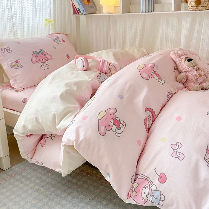 91家纺网 家纺一手货源 找家纺 拾物记 2025新款A类全棉纯棉棉印花学生宿舍三件套上下铺三件套-第二批 可乐贝儿