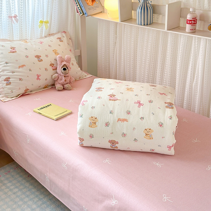 91家纺网 家纺一手货源 找家纺 拾物记 2025新款A类全棉纯棉棉印花学生宿舍三件套上下铺三件套-第二批 酷卡小狗