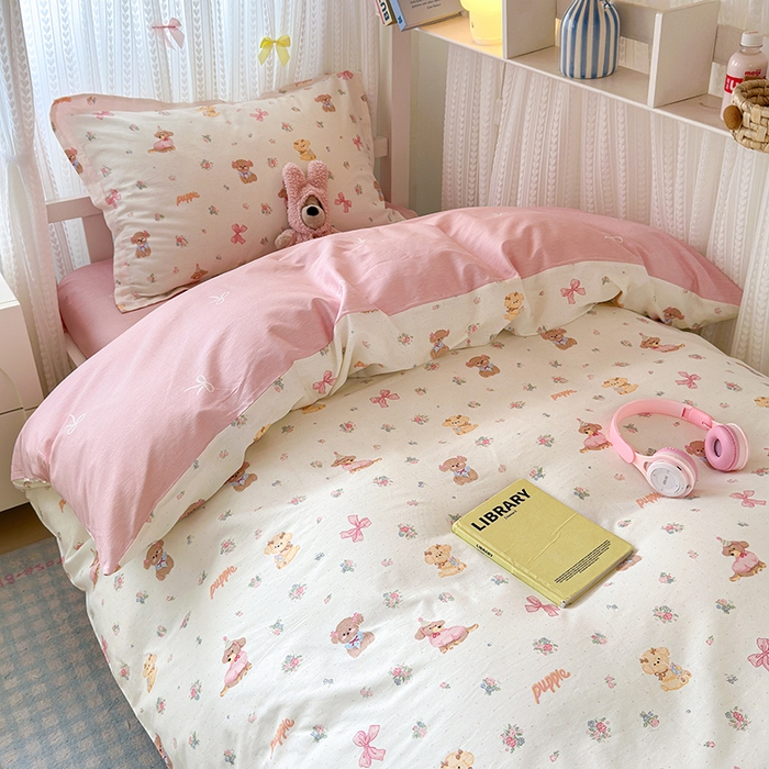 91家纺网 家纺一手货源 找家纺 拾物记 2025新款A类全棉纯棉棉印花学生宿舍三件套上下铺三件套-第二批 酷卡小狗