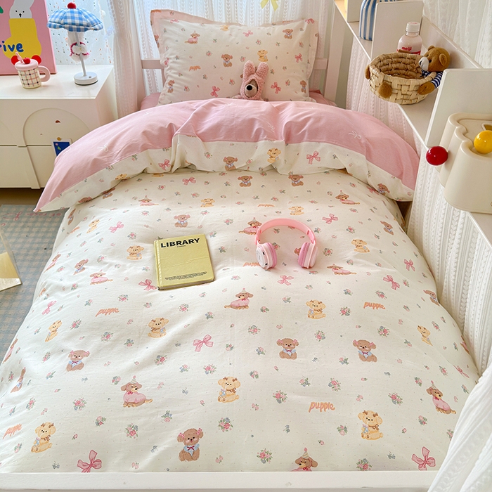 91家纺网 家纺一手货源 找家纺 拾物记 2025新款A类全棉纯棉棉印花学生宿舍三件套上下铺三件套-第二批 酷卡小狗