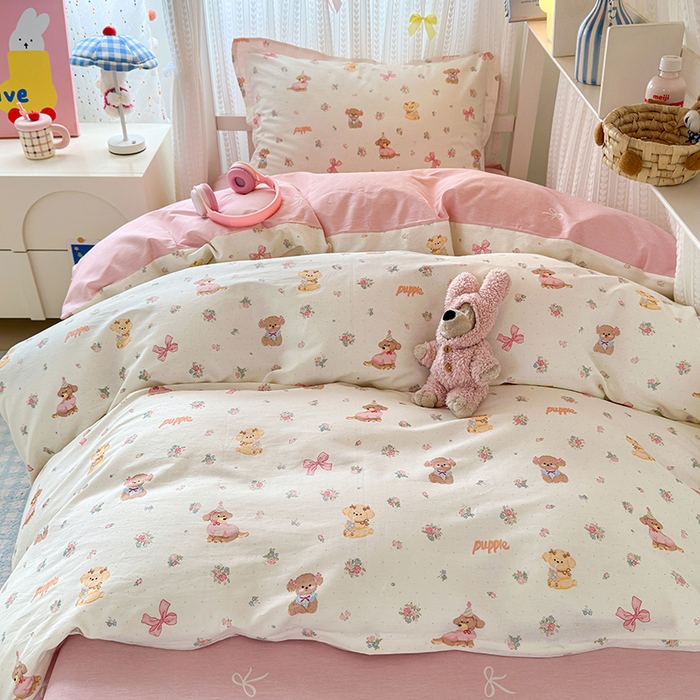 91家纺网 家纺一手货源 找家纺 拾物记 2025新款A类全棉纯棉棉印花学生宿舍三件套上下铺三件套-第二批 酷卡小狗