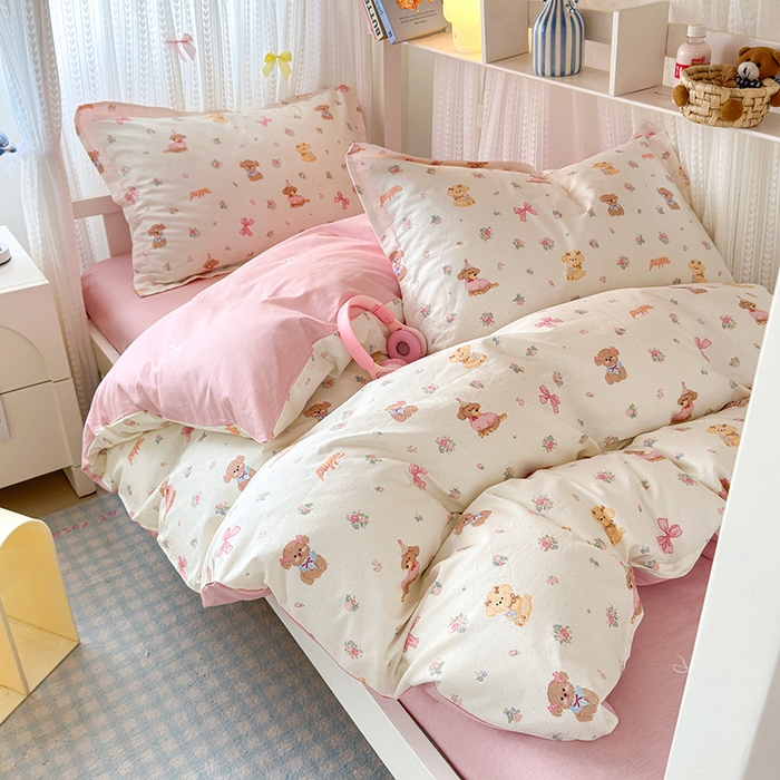 91家纺网 家纺一手货源 找家纺 拾物记 2025新款A类全棉纯棉棉印花学生宿舍三件套上下铺三件套-第二批 酷卡小狗