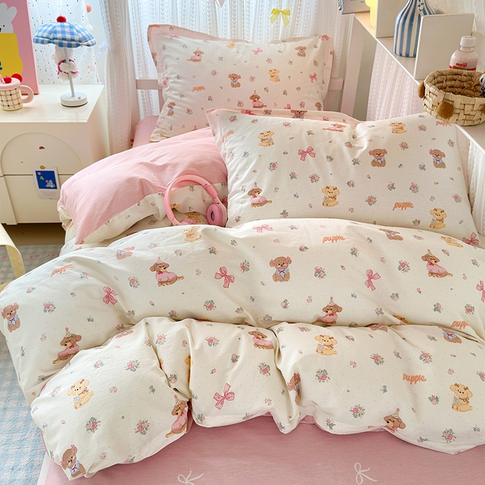 91家纺网 家纺一手货源 找家纺 拾物记 2025新款A类全棉纯棉棉印花学生宿舍三件套上下铺三件套-第二批 酷卡小狗