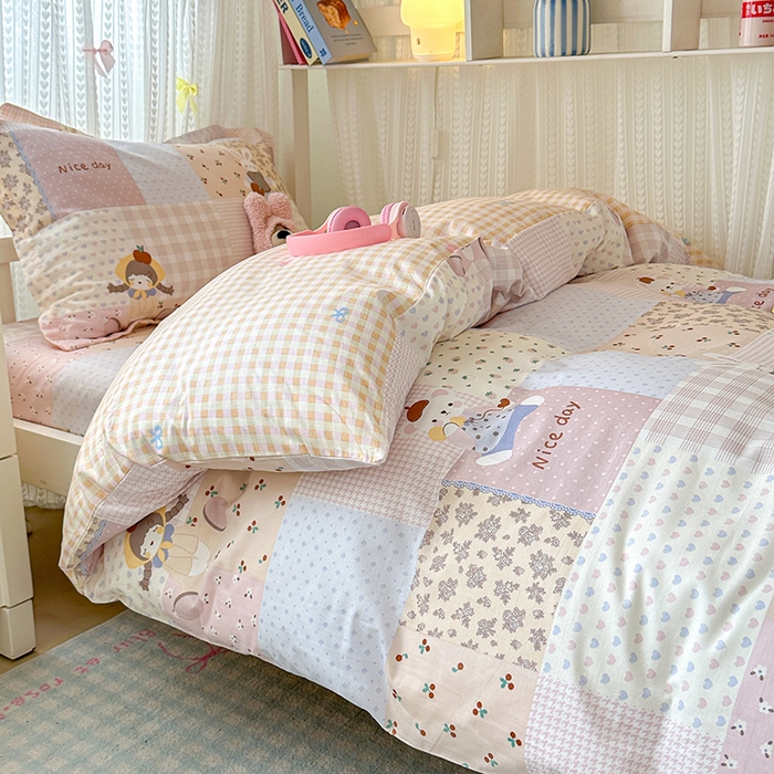 91家纺网 家纺一手货源 找家纺 拾物记 2025新款A类全棉纯棉棉印花学生宿舍三件套上下铺三件套-第二批 快乐聚会