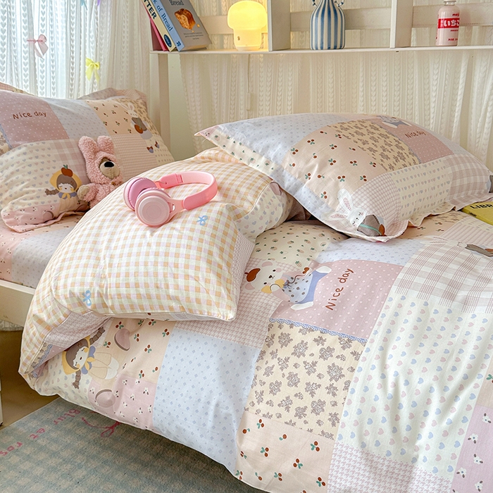 91家纺网 家纺一手货源 找家纺 拾物记 2025新款A类全棉纯棉棉印花学生宿舍三件套上下铺三件套-第二批 快乐聚会