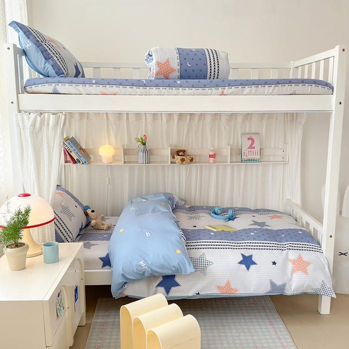 91家纺网 家纺一手货源 找家纺 拾物记 2025新款A类全棉纯棉棉印花学生宿舍三件套上下铺三件套-第二批 蓝色甜星