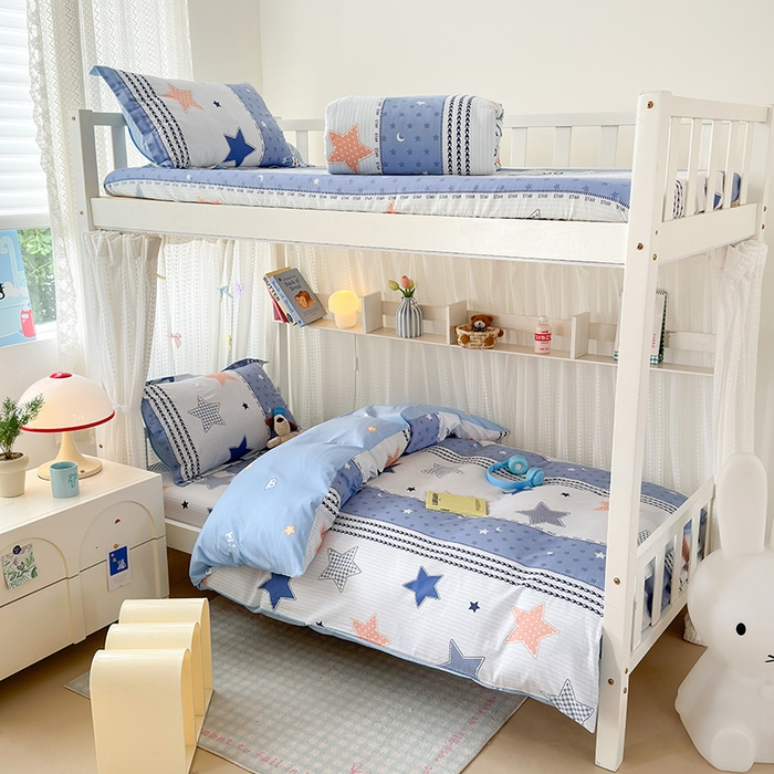 91家纺网 家纺一手货源 找家纺 拾物记 2025新款A类全棉纯棉棉印花学生宿舍三件套上下铺三件套-第二批 蓝色甜星