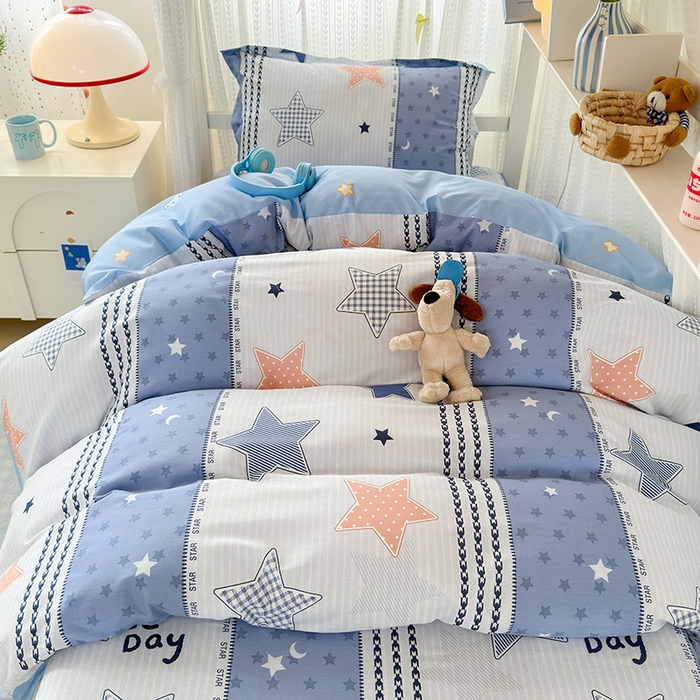 91家纺网 家纺一手货源 找家纺 拾物记 2025新款A类全棉纯棉棉印花学生宿舍三件套上下铺三件套-第二批 蓝色甜星