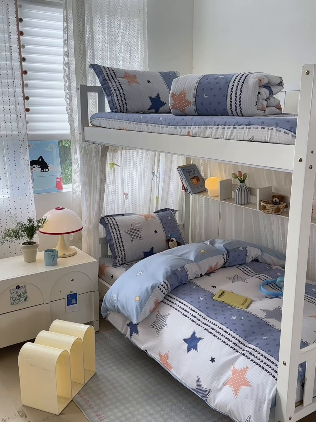 91家纺网 家纺一手货源 找家纺 拾物记 2025新款A类全棉纯棉棉印花学生宿舍三件套上下铺三件套-第二批 蓝色甜星