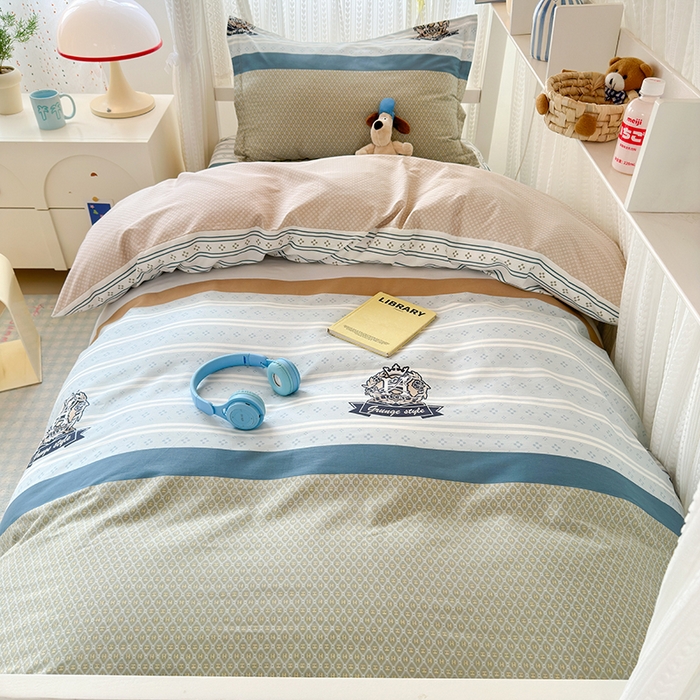 91家纺网 家纺一手货源 找家纺 拾物记 2025新款A类全棉纯棉棉印花学生宿舍三件套上下铺三件套-第二批 莫比环