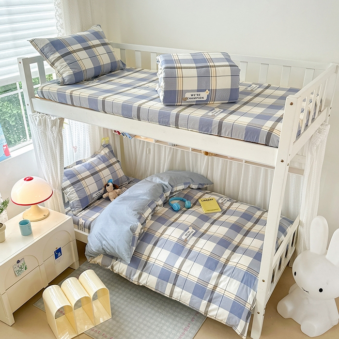 91家纺网 家纺一手货源 找家纺 拾物记 2025新款A类全棉纯棉棉印花学生宿舍三件套上下铺三件套-第二批 绅士品格-蓝