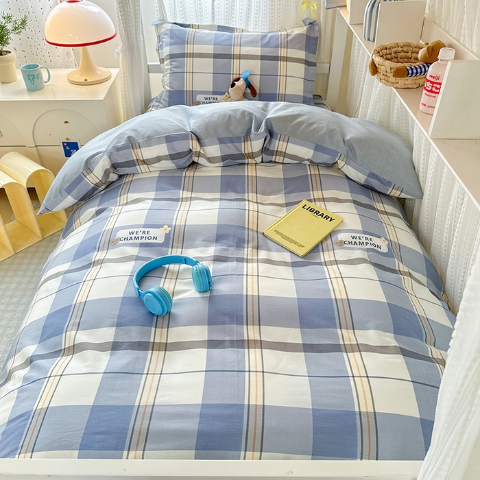 91家纺网 家纺一手货源 找家纺 拾物记 2025新款A类全棉纯棉棉印花学生宿舍三件套上下铺三件套-第二批 绅士品格-蓝